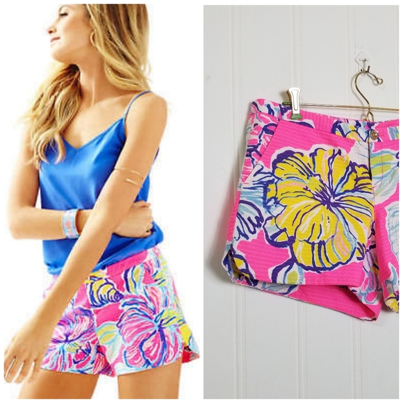 Lilly Pulitzer Shorts Womens 8 Royal Pink Swept By The Tides Floral Print - Picture 1 of 15